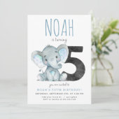 Blue Elephant Uitnodiging voor vijfde verjaardag (Staand voorkant)