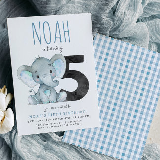 Blue Elephant Uitnodiging voor vijfde verjaardag