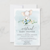 Blue Elephant Virtual Baby shower Invitation Kaart (Voorkant)