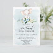 Blue Elephant Virtual Baby shower Invitation Kaart (Staand voorkant)