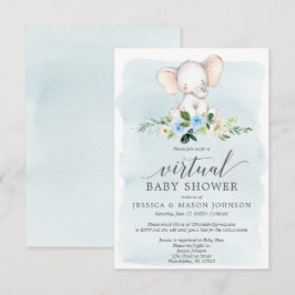 Blue Elephant Virtual Baby shower Invitation Kaart