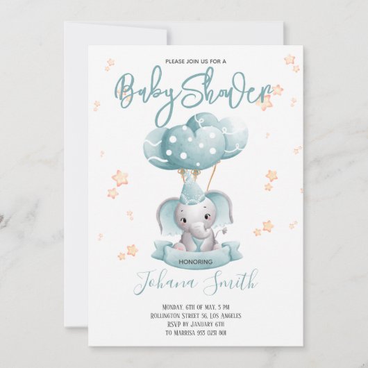 Blue Elephant Waterverf Baby shower Kaart (Voorkant)