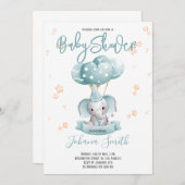 Blue Elephant Waterverf Baby shower Kaart (Voorkant / Achterkant)
