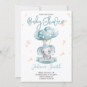 Blue Elephant Waterverf Baby shower Kaart