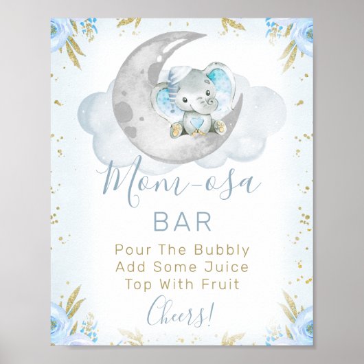 Blue Elephant We zijn over het Moon Baby shower Si Poster (Voorkant)