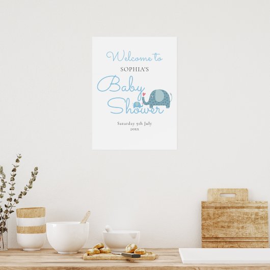 Blue Elephants Baby Boy Shower / Sprinkle Welcome Poster (Keuken)