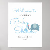 Blue Elephants Baby Boy Shower / Sprinkle Welcome Poster (Voorkant)