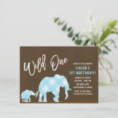 Blue Elephants Brown Modern WILD one 1ST Birthday Kaart (Staand voorkant)