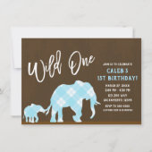 Blue Elephants Brown Modern WILD one 1ST Birthday Kaart (Voorkant)