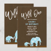 Blue Elephants Brown Modern WILD one 1ST Birthday Kaart (Voorkant / Achterkant)