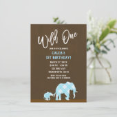Blue Elephants Brown Modern WILD one 1ST Birthday Kaart (Staand voorkant)