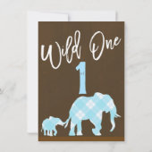 Blue Elephants Brown Modern WILD one 1ST Birthday Kaart (Achterkant)