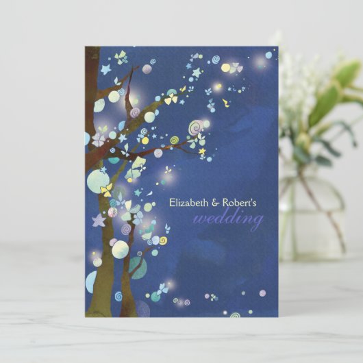 Blue Elven Forest bruiloft Kaart (Staand voorkant)