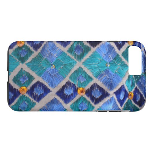 Blue-embroided Phulkari unieke iphone case (Achterkant (Horizontaal))