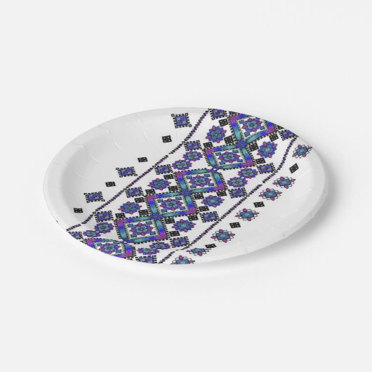 Blue Embroidery Papieren Bordje (Gekanteld)