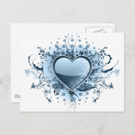 Blue Emo Heart Briefkaart (Voorkant / Achterkant)