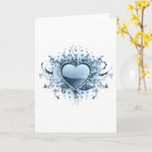 Blue Emo Heart Wenskaart Kaart (Gele Bloem)