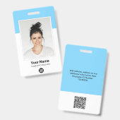 Blue Employee enorme foto QR Bar Code Logo Naam Badge (Voor- en achterkant)