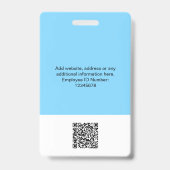 Blue Employee enorme foto QR Bar Code Logo Naam Badge (Achterkant)
