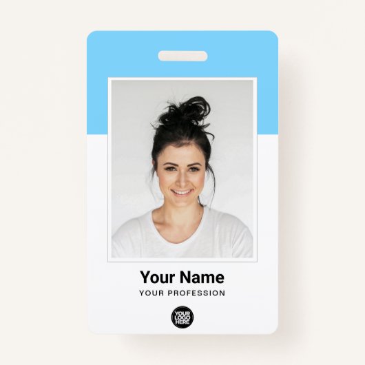 Blue Employee enorme foto QR Bar Code Logo Naam Badge (Voorkant)