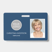 Blue Employee Name Logo Foto Corporate Work Badge (Voorzijde)