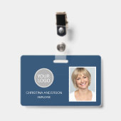 Blue Employee Name Logo Foto Corporate Work Badge (Voorzijde met clip)