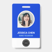 Blue Employee Photo ID Kaart, Bar Code, Logo, Name Badge (Voorkant)