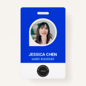 Blue Employee Photo ID Kaart, Bar Code, Logo, Name Badge (Voorkant)