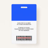 Blue, Employee Photo, Logo, Bar Code, Name, Badge (Achterkant)