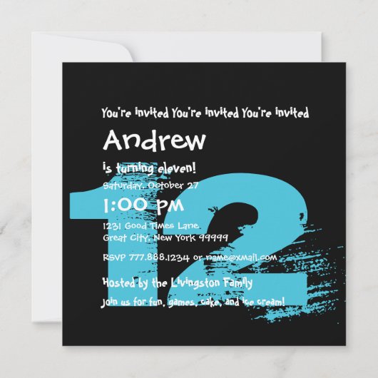 BLUE en BLACK 11e verjaardag 12 jaar oud V08 Kaart (Achterkant)