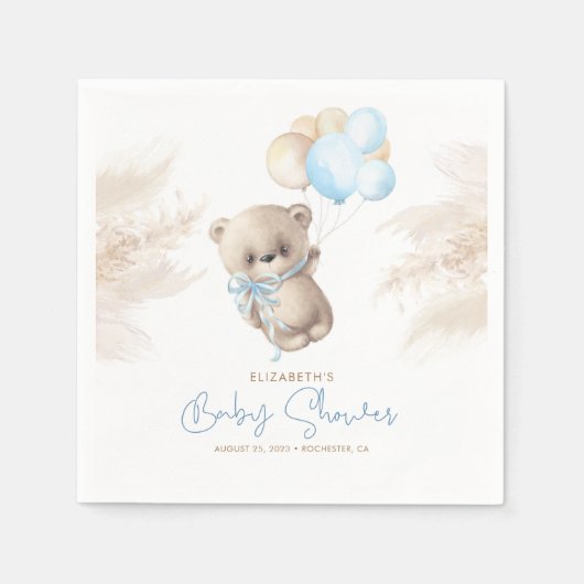 Blue en Brown Teddy Bear Baby shower Napkins Servet (Voorkant)