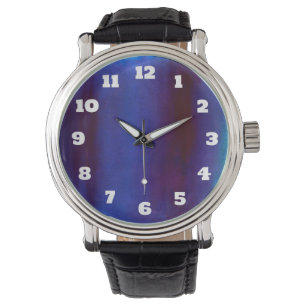 Blue en Burgundy Abstracte Streaks Horloge
