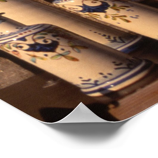 Blue en Cream Pottery Umbria Poster (Hoek)