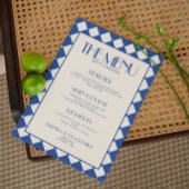 Blue en Cream Retro Checkerboard Wedding Menu