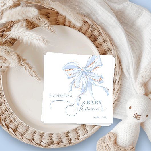 Blue en Gold Bow Chic Boy Baby shower Servet
