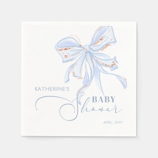 Blue en Gold Bow Chic Boy Baby shower Servet (Voorkant)