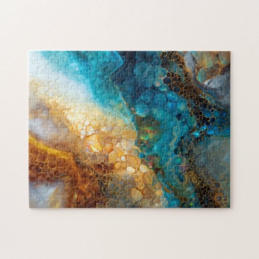 Blue en Gold Fluid Art Abstract Legpuzzel (Horizontaal)