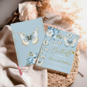 Blue en Gold Little Butterfly Verjaardag Uitnodigi Kaart