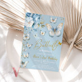 Blue en Gold Little Butterfly Verjaardag Uitnodigi Kaart