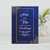 BLUE en Gold Peacock Indian Wedding Invitation Kaart (Staand voorkant)