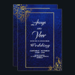 BLUE en Gold Peacock Indian Wedding Invitation Kaart<br><div class="desc">Uitnodiging tot weddenschap met Indische hindu Peacock</div>