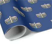 Blue en Golden Hanukkah Menorah Cadeaupapier (Rol Hoek)