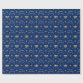 Blue en Golden Happy Hanukkah Cadeaupapier (Vlak)