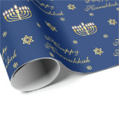Blue en Golden Happy Hanukkah Cadeaupapier (Rol Hoek)