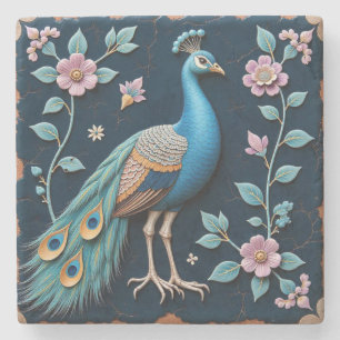 Blue en Golden Peacock Stone Onderzetter