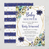 Blue en Navy Summer Flowers Lijst Baby shower Kaart (Voorkant / Achterkant)