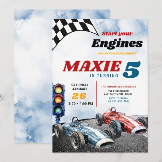 Blue en Red Boy Race Sport Cars Verjaardag Kaart (Voorkant / Achterkant)