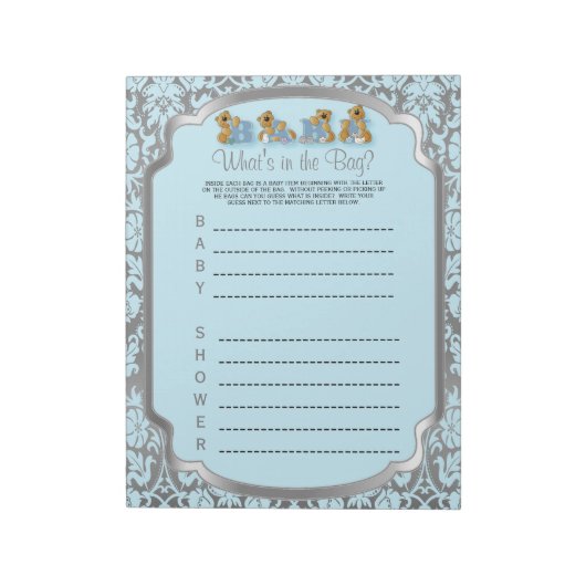 Blue en Silver Damask Teddy Bears - Game Notitieblok (Linkerzijde)