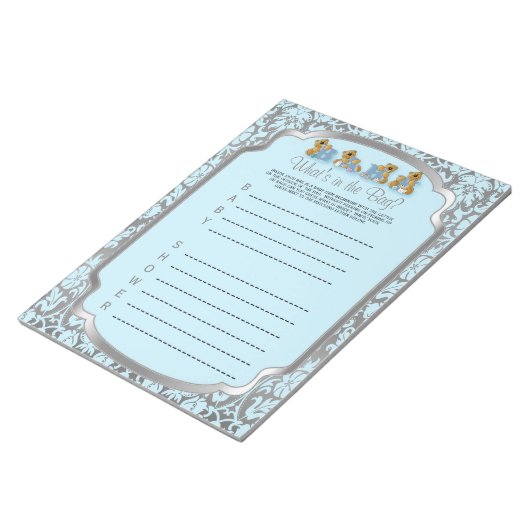 Blue en Silver Damask Teddy Bears - Game Notitieblok (Schuin)