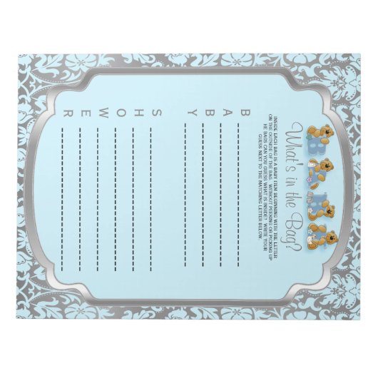 Blue en Silver Damask Teddy Bears - Game Notitieblok (Voorkant)